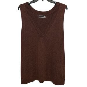 Anthropologie Sweater Vest Womens XL Brown V Neck Knit Neutral Preppy Academia